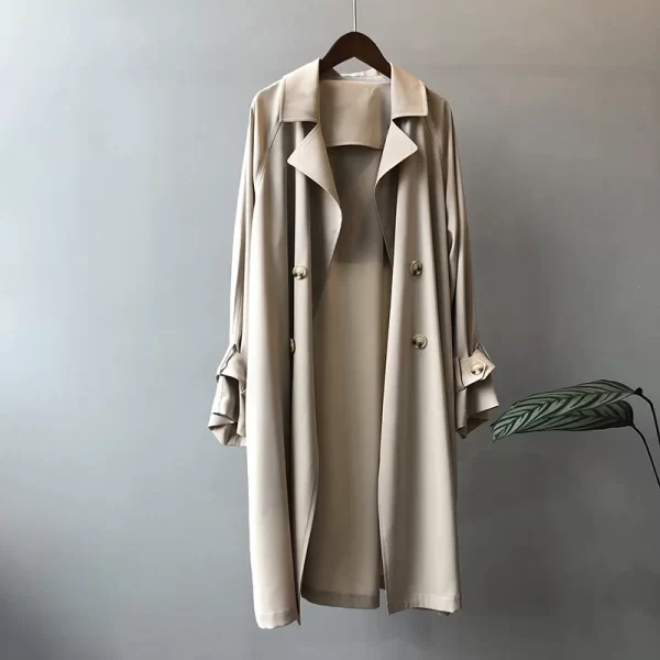 LE4540 Autumn New Long Coat Thin Trench Coat Women Long Temperament Loose Solid Color Over the Knee Coat