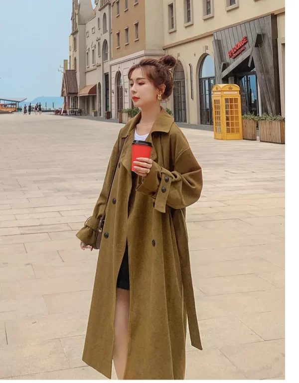 LE4563 Autumn New Fashion Trench Coat Woman Hepburn Wind Long Lace-Up British Wind Loose Coat - Image 4