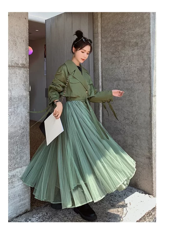 LE4550 Autumn Trench Coat Women'S French Gauze Patchwork Casual  Outerwears Temperament Coat - Image 6