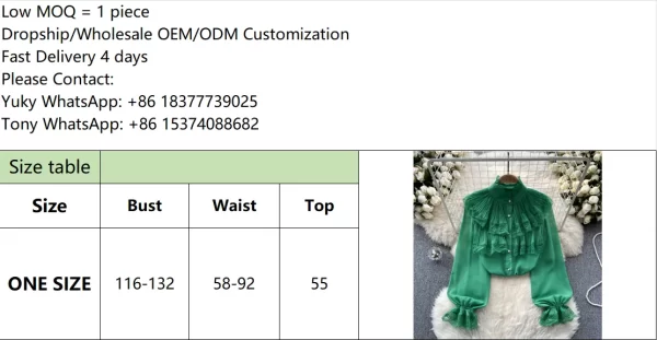 LE4019 Haruhi Blouse for Women Design Sense Heavy Pressed Ruffled Sweet Lace Lace Lace Flared Sleeve Chiffon Blouse for Women - Image 6