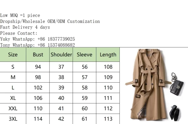 LE2380 Khaki Design Trench Coat Double Layer Windbreaker Midi Version British Style Casual Loose Coat Plus Size Overcoat - Image 6