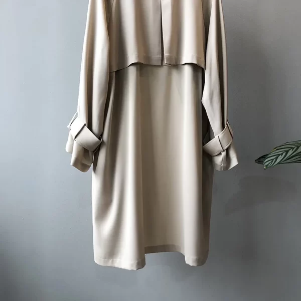 LE4540 Autumn New Long Coat Thin Trench Coat Women Long Temperament Loose Solid Color Over the Knee Coat - Image 4