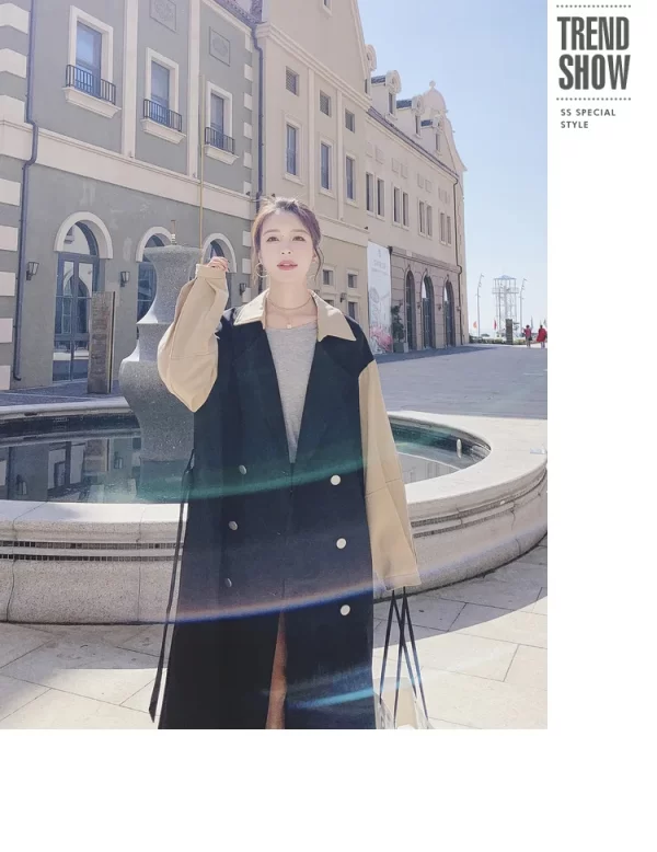 LE4562 Autumn New Design Sense Long Coat Women Trench Coat Women'S Autumn Mid-Length Over the Knee Slimming Black Coat - Image 6