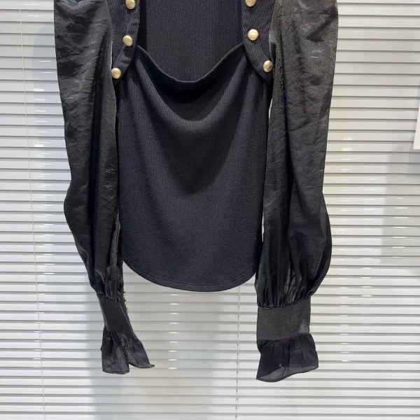 LE2049  New Style of Small Fragrant Metal Button Gauze Bubble Sleeve Low Collar Temperament Girl Little Dress - Image 3
