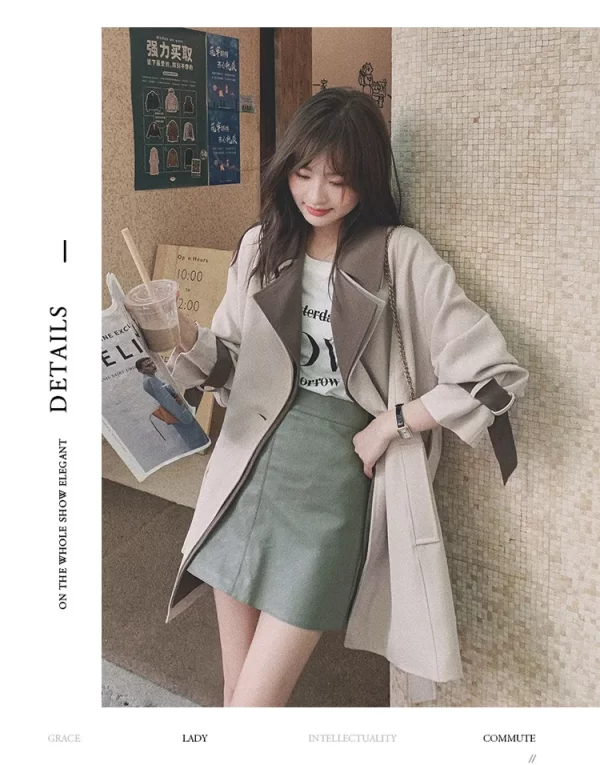 LE4570 Temperament in the Long Coat Coat Women 2025 New Early Spring and Autumn Contrast Color Trench Coat - Image 4