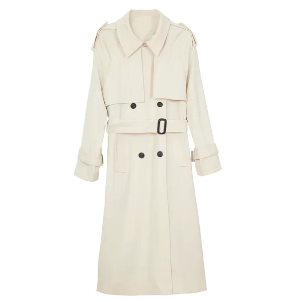 LE4580 Boutique Temperament Trench Coat Women'S Long Small Over the Knee Coat Spring Khaki Women'S Trench Coat - Image 2