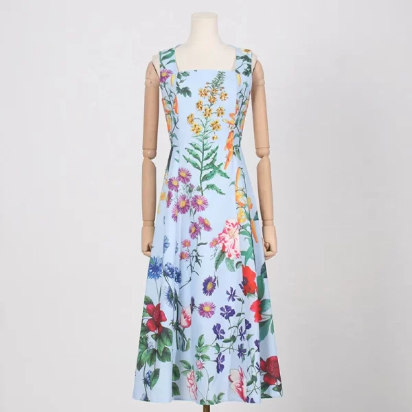 LE1470 2025 New Floral Print Halter Casual Dress Elegant End Heavy Nail Drill Backless Zipper Midi Boutique Women'S Dresses - Image 5