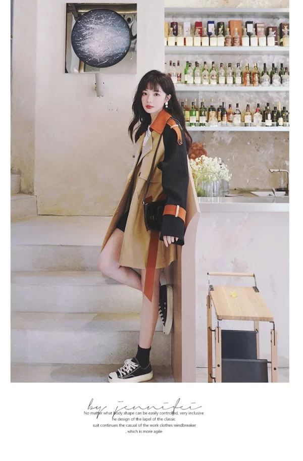 LE4560 Spring and Autumn Trench Coat Women Waist Design Sense of Small British Wind Color Temperament Women Coat - Image 5
