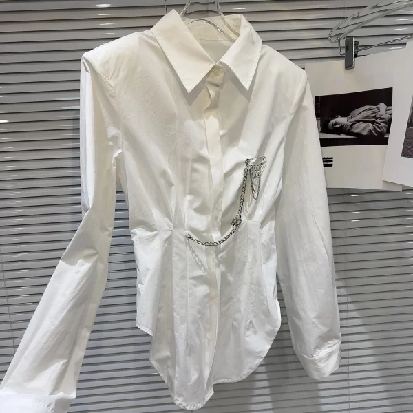 LE2045 New Style of Temperament Socialite Metal Chain Pin Design Waist Long Sleeve Shirt - Image 3