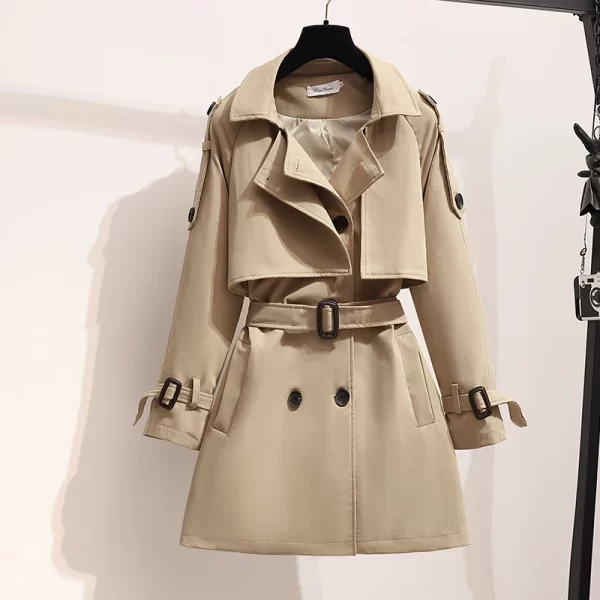 LE1729 Autumn Women Short Trench Coat Casual Streetwear Double Breasted Belt Female Blazer Coats British Wind Loose Fit Outwear - Image 3