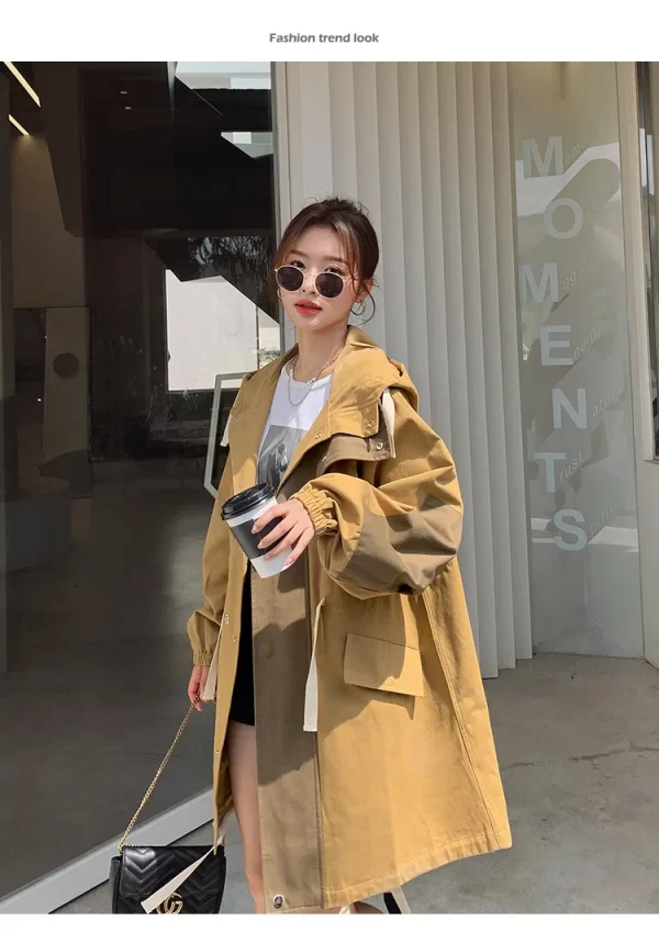 LE4553 Hooded Overalls Trench Coat Female Spring and Autumn Long Small Korean Version Loose Casual Coat - Image 5