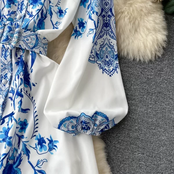 LE1652 Boutique's Hot Sale Women's A-Line Single-Breasted Bubble Long-Sleeved Elegant Classical Printed Patterns Cloth - Image 5
