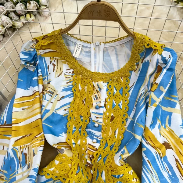 LE1404 Senior Sense Light Luxury Temperament Lantern Long Sleeve Round Neck A-Line Dress Lace Lace Print Boutique Casual Dress - Image 3