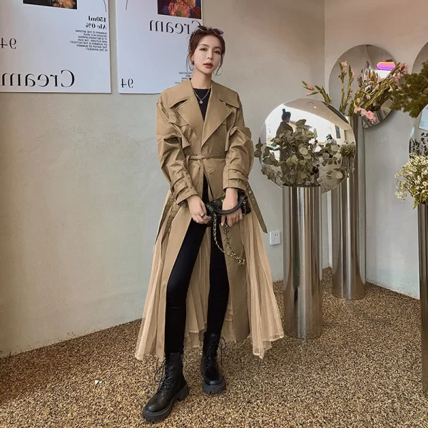 LE4550 Autumn Trench Coat Women'S French Gauze Patchwork Casual  Outerwears Temperament Coat