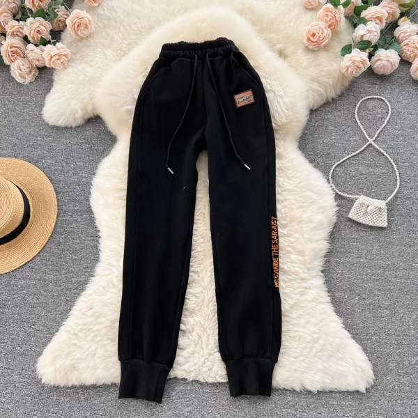 Street Wear Letter Slim Trousers Drawstring Pocket High Waist Long Pants Women Lady Casual Sport Pants - Image 4