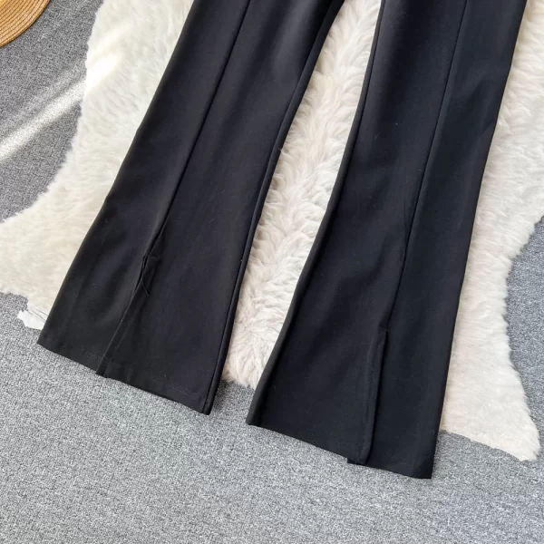 New Arrivals Women Plaid Long Trousers High Waist Slit Flare Pants Lady Casual Wide Leg Pants - Image 4
