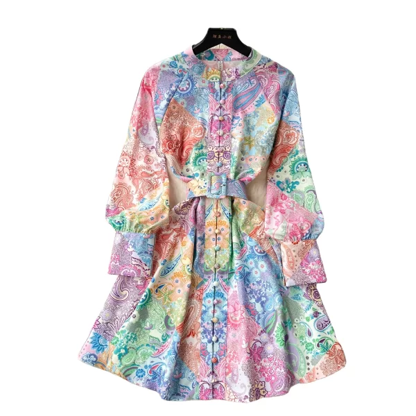 LE1912 European Court Style Dinner Dress Multi-Color Floral Print Puffed Long Sleeve Mini Dress Women'S Office Party Short Dress
