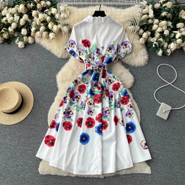 LE1651 Summer New French Socialite High-End Suit Tie Belt Dress Temperament Business Party Ladies Boutique Floral Print Dress - Image 2
