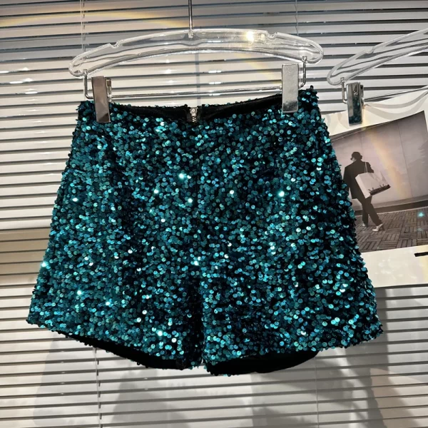 LE2364 Ladies' 2025 Internet Celebrity Full Sequins Shiny Zipper Shorts Club Girl Three-Minute Hot Pants Long Style