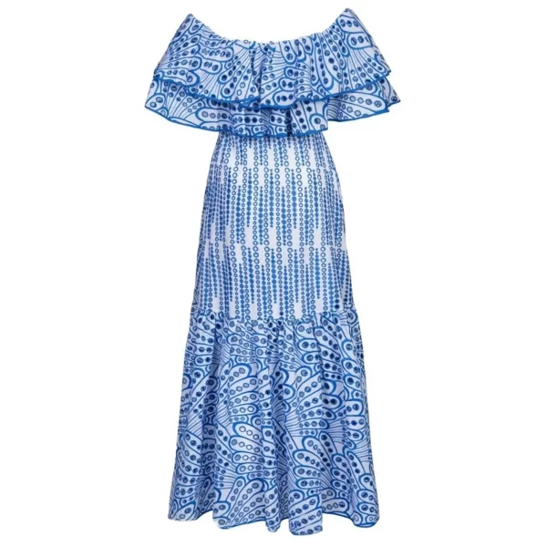 LE1631 Embroidery Elegant Dress for Women Slash Neck Short Sleeve High Waist Cut Out Midi Dresses Female Summer Clothing