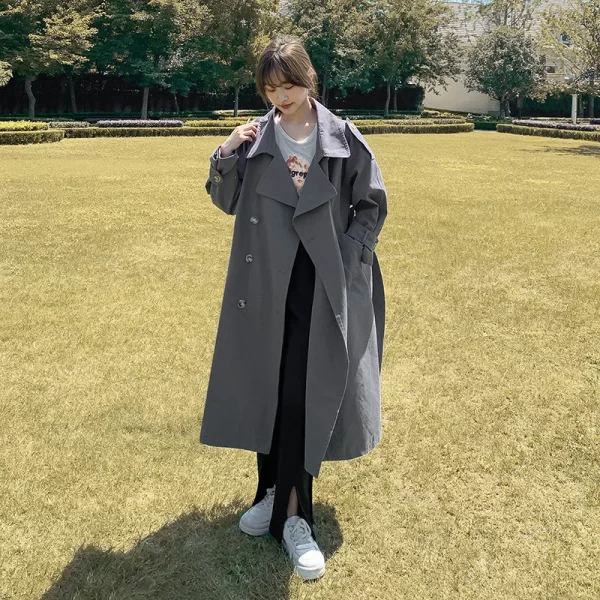 LE4557 Trench Coat Female Autumn Design Sense Small Temperament Long Coat Long Over the Knee Coat Trend Fashion
