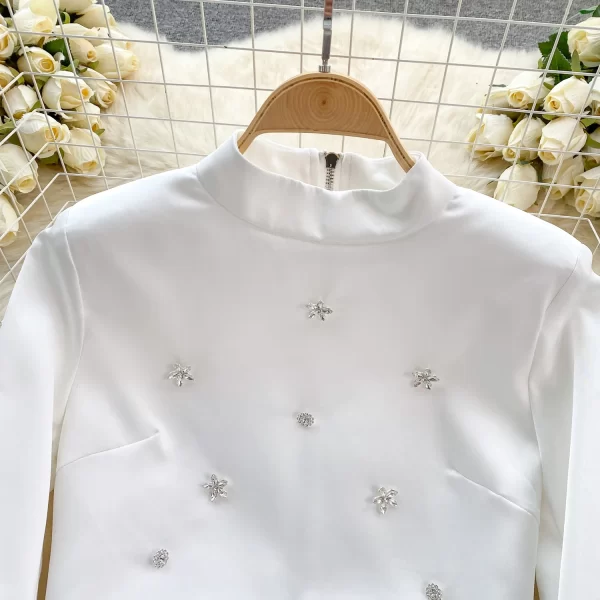 LE2107 Liuyang Qianjin to Wear a Light Luxury Heavy Diamond Long Sleeve Shirt Short Skirt Temperament Two Sets of Fashion - Image 4