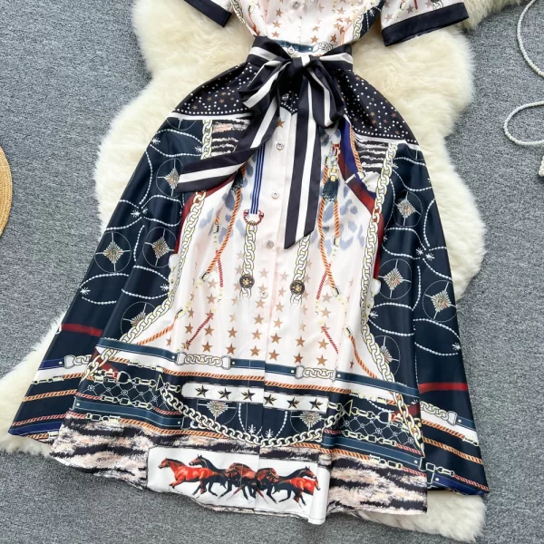 LE1658 Women New Fashion Spring Autumn Court Elegant Printing Single-breasted Thin A-Line Short Sleeve Vintage Dress - Image 5