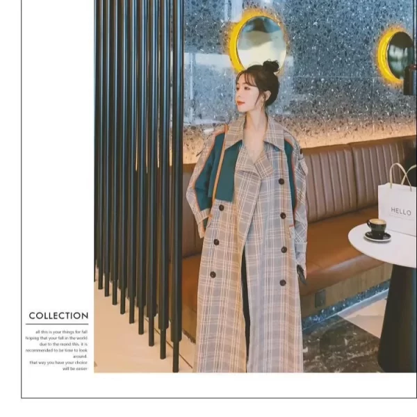 LE4579 New Medium Long Small Spring and Autumn Loose Splicing Against Color Temperament Windbreaker Coat Woman - Image 6