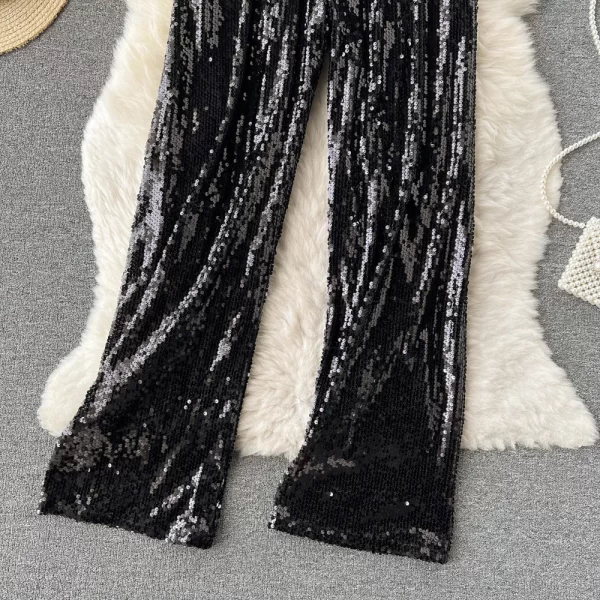 Boutique Hot Sale Sequins Trousers High Waist Straight Pants Women Shinny Long Pants - Image 5