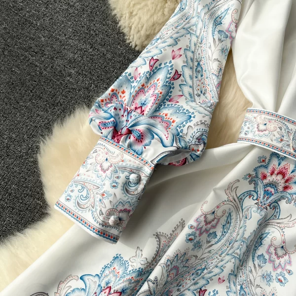 LE1892 European Court Style Dress Niche Vintage Print Slim Long Temperament Office Woman Belted Dress Spring Women 2025 New - Image 5