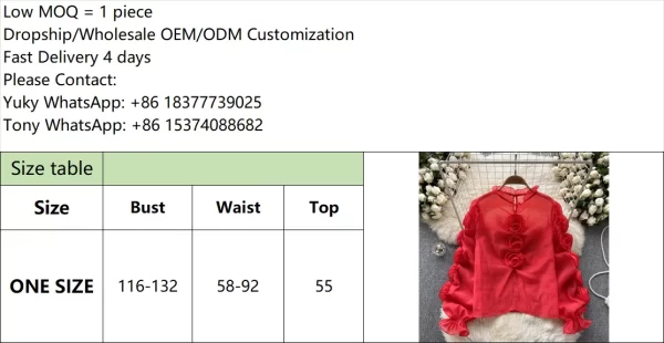 LE4024 Light Luxury Girl Style Lantern Sleeve Shirt Women'S Gauze Three-Dimensional Flower Loose Design Blouse - Image 6