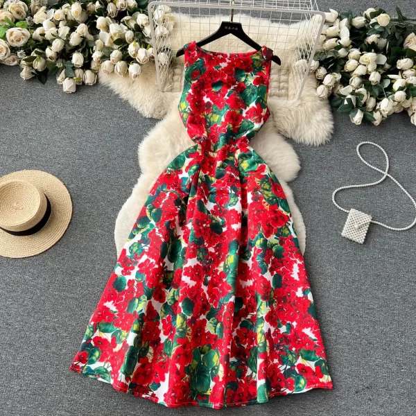 LE1919 2025 Summer Flower Series Printed Evening Dress Gentle Sleeveless A-Word Midi Dress Ladies Office Party Casual Dress - Image 5