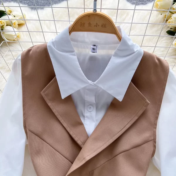 LE2073 Fashion Casual Suit Women'S New Korean Version of Loose White Shirt Short Waistcoat Looks Thin Girl Two-Piece Set - Image 5