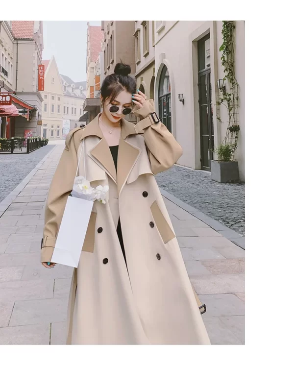 LE4571 Draped Coat Women'S Trench Coat New Spring and Autumn Long Over Knee Splicing Color Contrast Senior Sense Coat - Image 6
