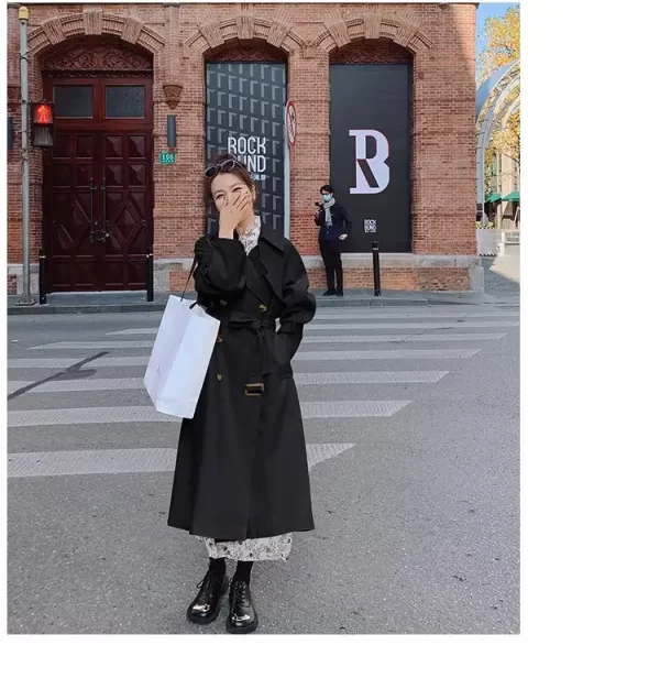 LE4567 White Fashion Trench Coat Women'S Mid-Long Spring and Autumn New Casual Loose Hepburn Style Coat - Image 4