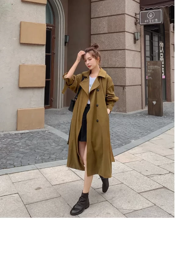 LE4563 Autumn New Fashion Trench Coat Woman Hepburn Wind Long Lace-Up British Wind Loose Coat - Image 3