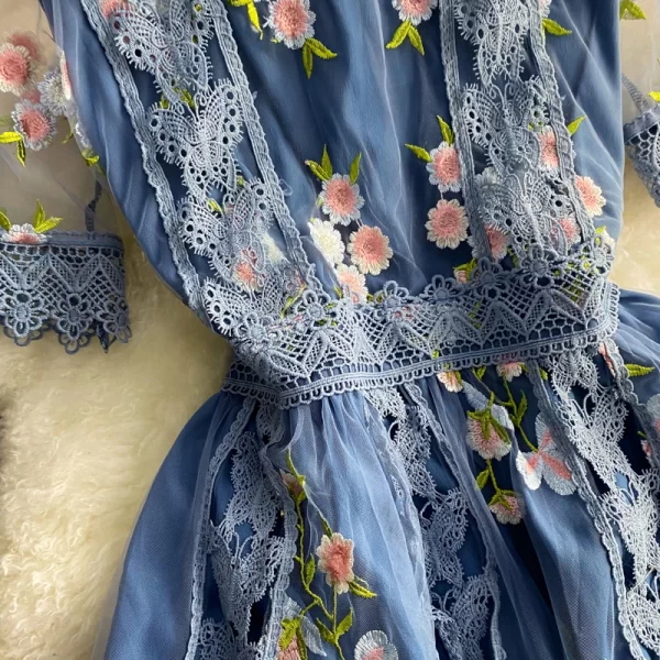 LE2139 Elegant Embroidery Midi Women'S Dress Chic Mesh Fairy Sweet Dress Luxury Holiday Dinner Dress Flowing Tulle Gown - Image 4