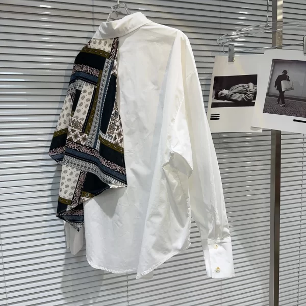 LE2066 New Retro National Style Color Patchwork Design Loose Casual Shirt - Image 4