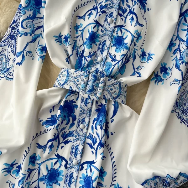 LE1652 Boutique's Hot Sale Women's A-Line Single-Breasted Bubble Long-Sleeved Elegant Classical Printed Patterns Cloth - Image 4