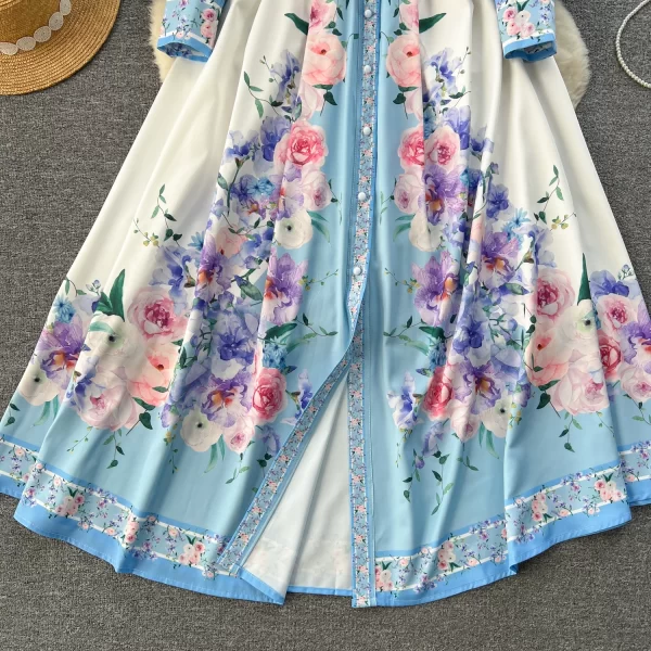 LE1899 2025 Spring Women'S Clothing Floral Print Shirt Dress Socialite Long Puff Sleeve Dress Socialite Office Party Maxi Dress - Image 6