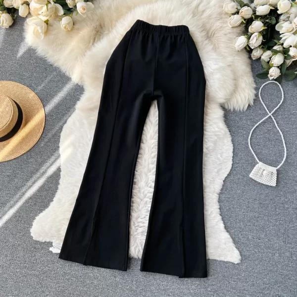 New Arrivals Women Plaid Long Trousers High Waist Slit Flare Pants Lady Casual Wide Leg Pants - Image 3