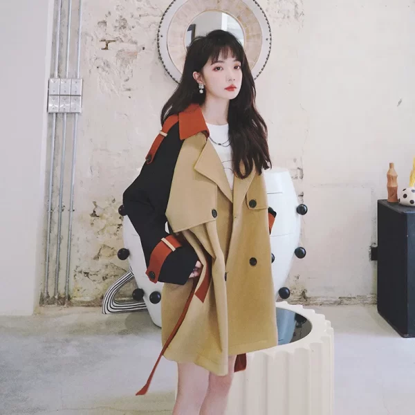 LE4560 Spring and Autumn Trench Coat Women Waist Design Sense of Small British Wind Color Temperament Women Coat