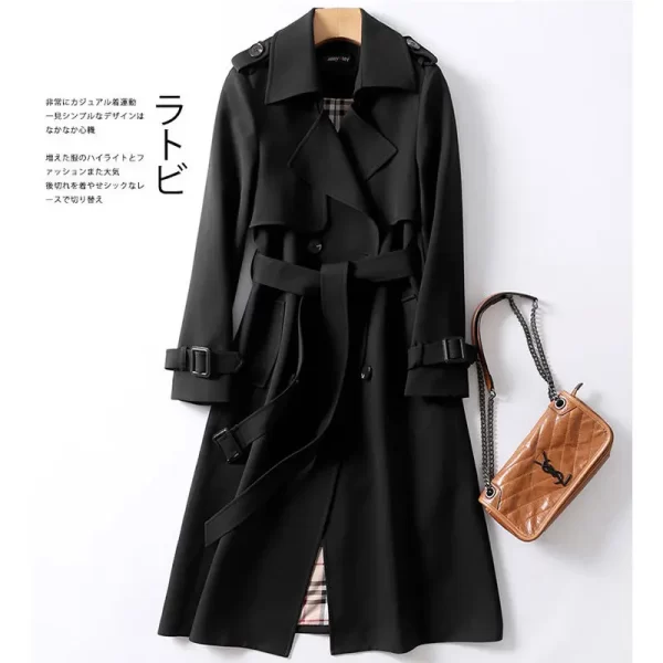 LE2380 Khaki Design Trench Coat Double Layer Windbreaker Midi Version British Style Casual Loose Coat Plus Size Overcoat - Image 2