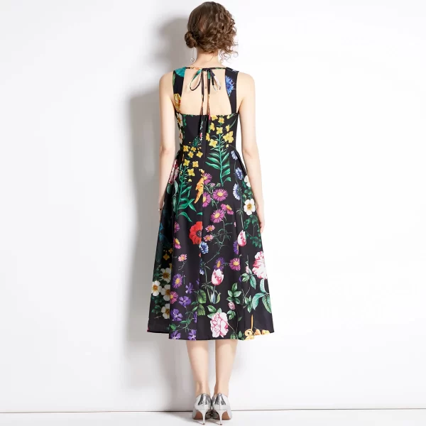 LE1489 Elegant Dress 2025 Women's New Floral Print Wide Shoulder Strap Suspender Backless Beach Holiday Mid-length Dress - Image 3