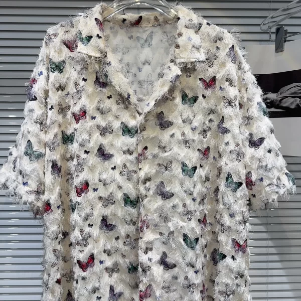 LE2065 New Minority Color Butterfly Pattern Fleece Fabric Short-Sleeved Blouse - Image 3