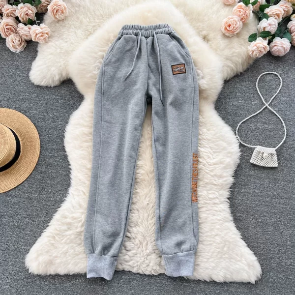 Street Wear Letter Slim Trousers Drawstring Pocket High Waist Long Pants Women Lady Casual Sport Pants - Image 2