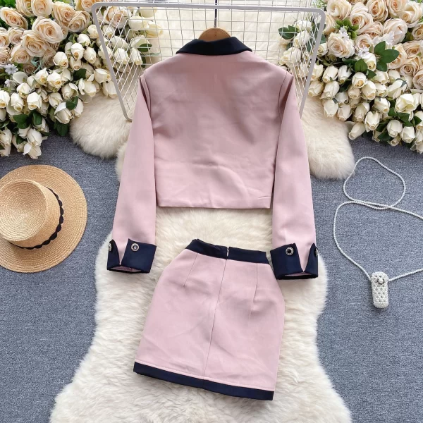 LE2087 Korean Drama Rich Family Daughter Suit Small Fragrant Wind Color Bow Cardigan Coat Short Skirt Two-Piece Set - Image 5