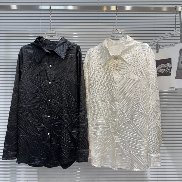 LE2055 New Little Fragrance Wrinkled Skin Texture Fabric Temperament Satin Blouse - Image 5
