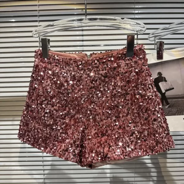 LE2364 Ladies' 2025 Internet Celebrity Full Sequins Shiny Zipper Shorts Club Girl Three-Minute Hot Pants Long Style - Image 3