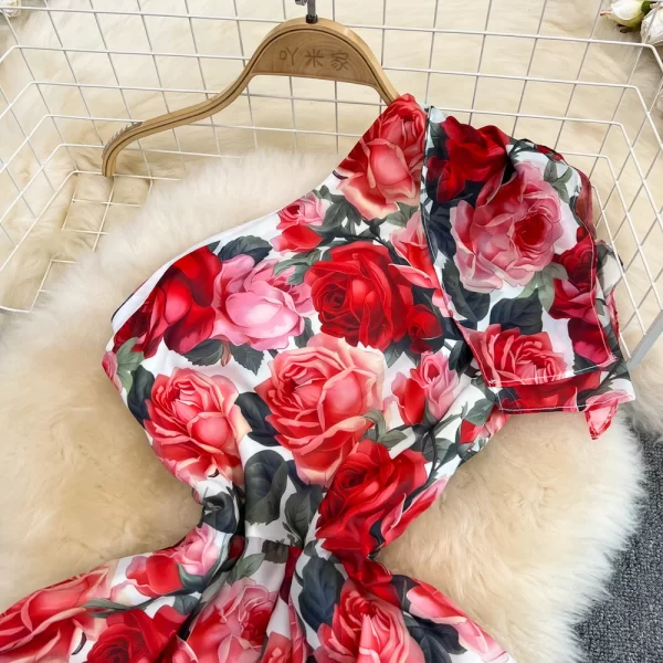 LE1457 Newest Summer Oblique Runway Chiffon Dress Women One Shoulder Backless Flower Print Beach Boho Vestidos - Image 2